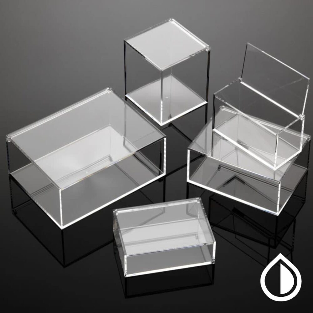 Custom acrylic box with premium clear finish, ideal for packaging, display, and storage. Available in various sizes with personalization options.