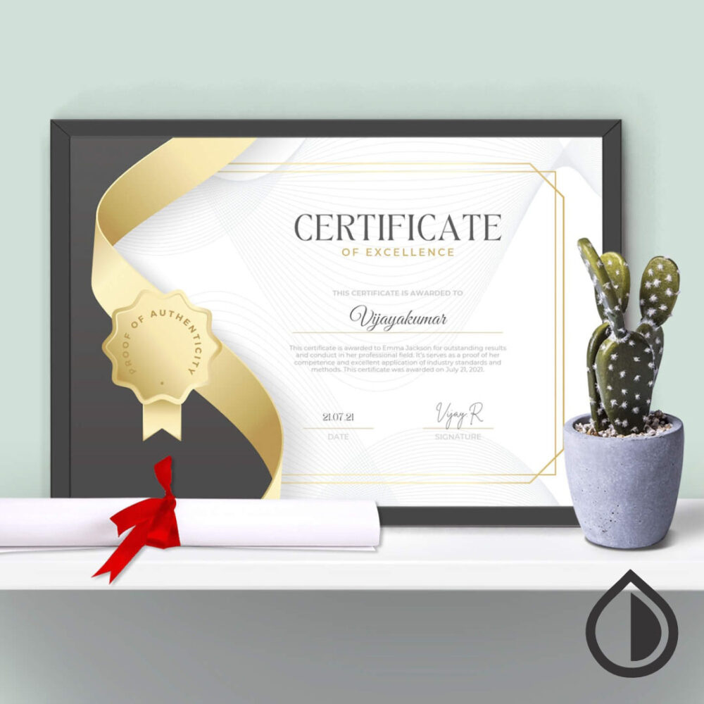 High-quality certificate printing with custom design, embossing, foil stamping, and official stamps in Dubai – MyDubai Graphics.