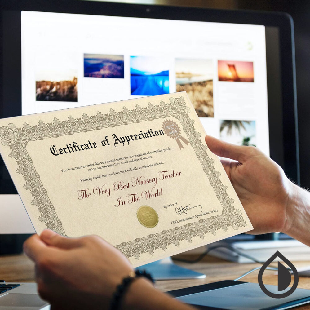 High-quality certificate printing with custom design, embossing, foil stamping, and official stamps in Dubai – MyDubai Graphics.